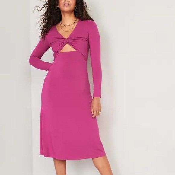 Old Navy Fit & Flare Twist-Front Cutout Midi Dress for Women New - Picture 2 of 8